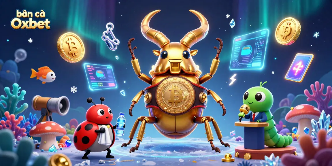 Bắn cá Oxbet reveals an epic underwater battle scene with a golden stag beetle and sea creatures.
