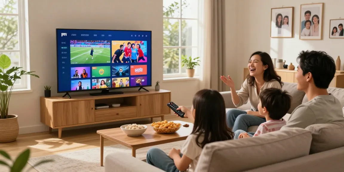 Aproveitando o IPTV em uma noite de cinema em família.
