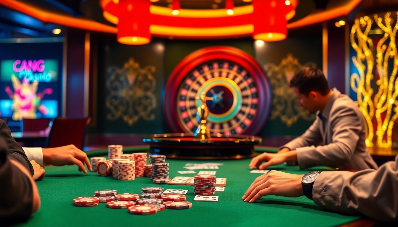 Action-packed gameplay scene at 98win casino featuring poker chips and cards on a luxurious table.