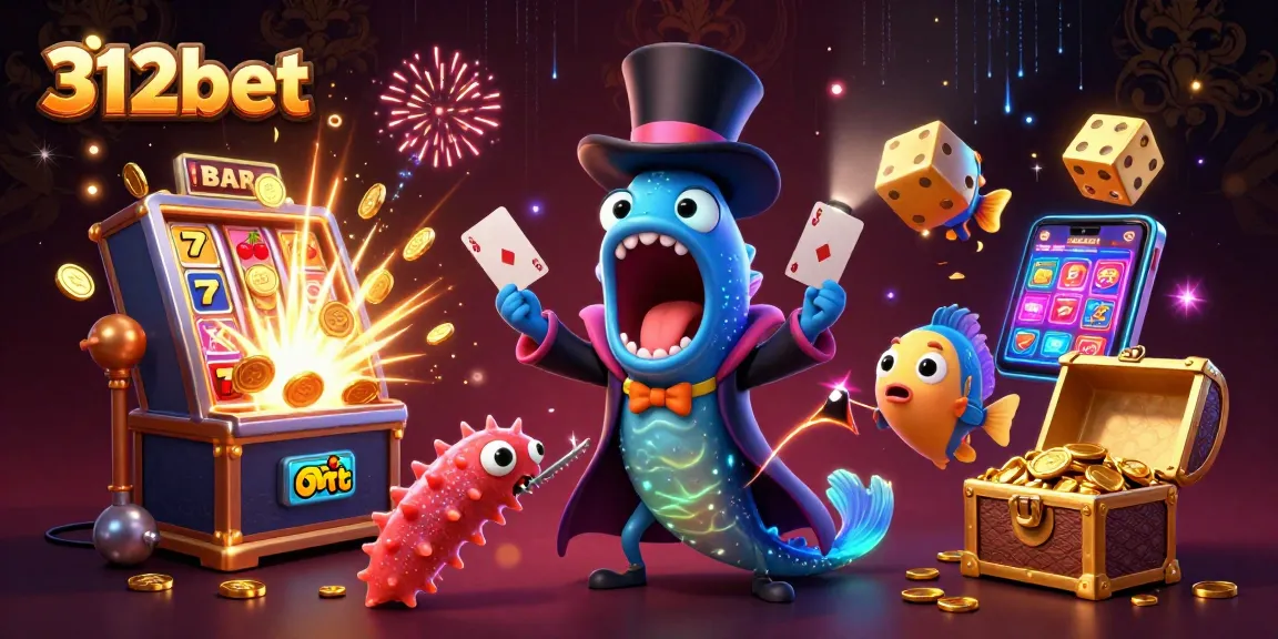 Experience vibrant casino thrills with 312bet in a dazzling jackpot scene featuring animated sea creatures.
