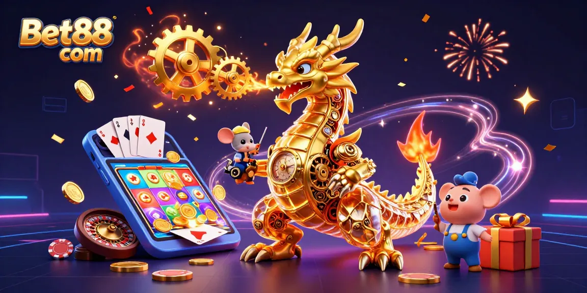 Engage in exciting gaming at Bet88 com with vibrant visuals of slots and casino elements.