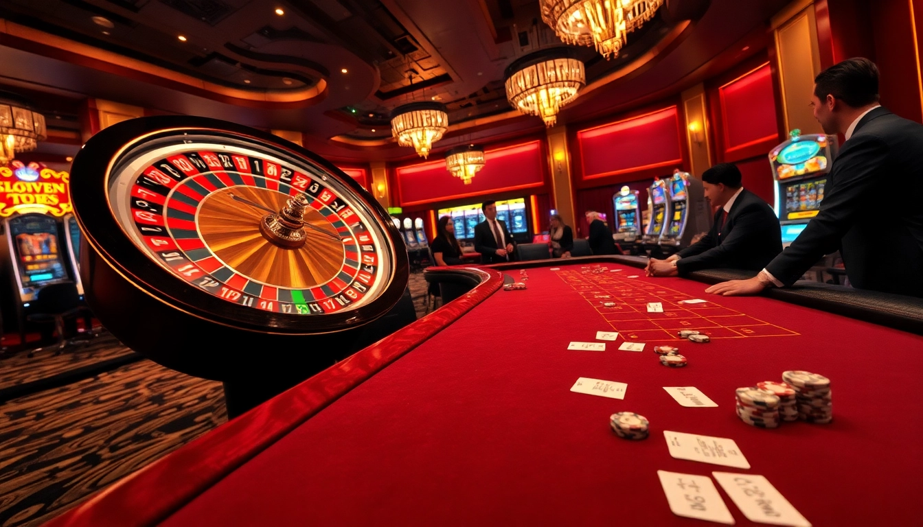 Exciting gameplay at 58 WIN casino with roulette and blackjack tables featuring vibrant atmosphere.