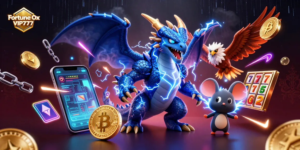 Spin to win with Fortune Ox VIP777 in this vibrant, dynamic slot machine scene!