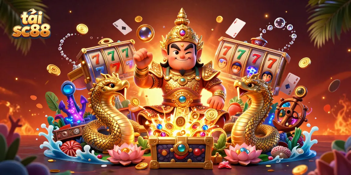 Win big with the latest slots at tải sc88, featuring vibrant casino elements and treasures.
