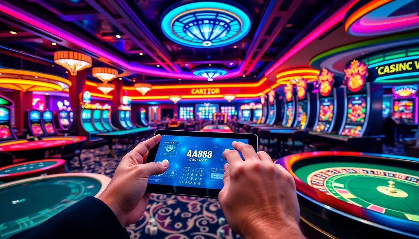 Desfrute de uma jogabilidade emocionante no AA888 Casino, com jogos de mesa vibrantes e decoração luxuosa.