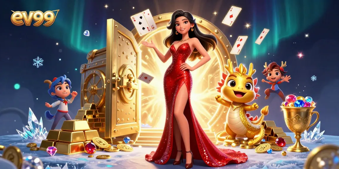 Experience thrilling wins at ev99 with a captivating casino illustration featuring vibrant gaming elements.