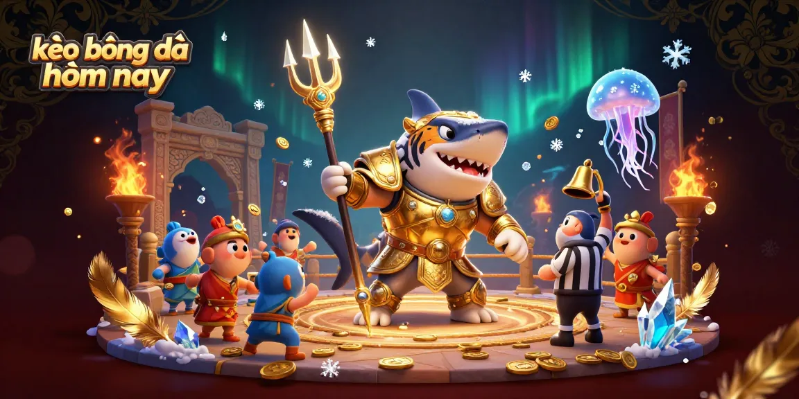 Kèo bóng đá hôm nay showcases thrilling underwater betting action with a shark gladiator.
