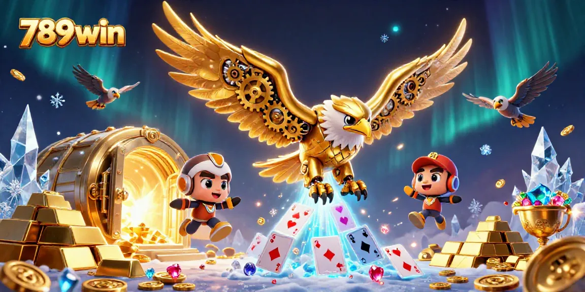 Experience the excitement of 789win with a golden eagle amidst casino treasures in action.