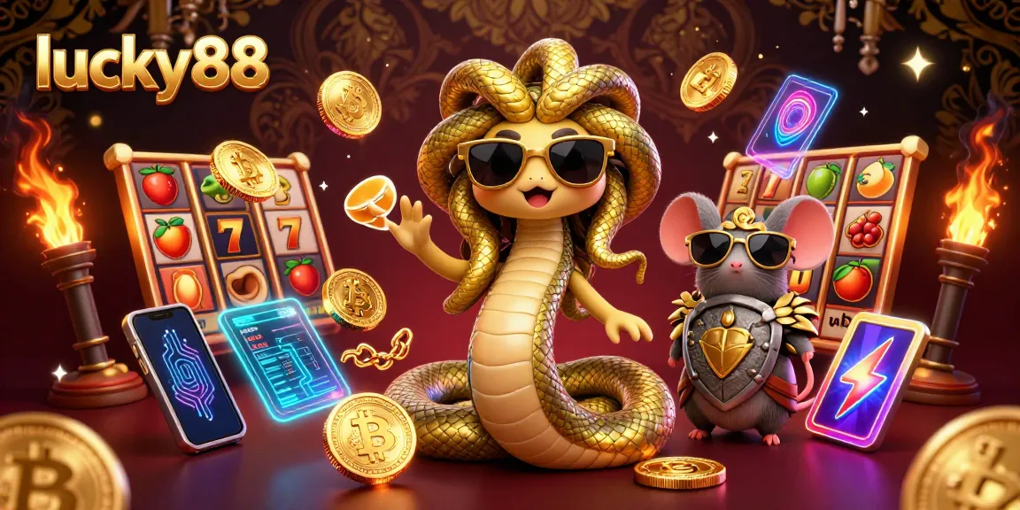 Experience the excitement of lucky88 with Medusa and a warrior mouse in this vibrant casino-themed scene.