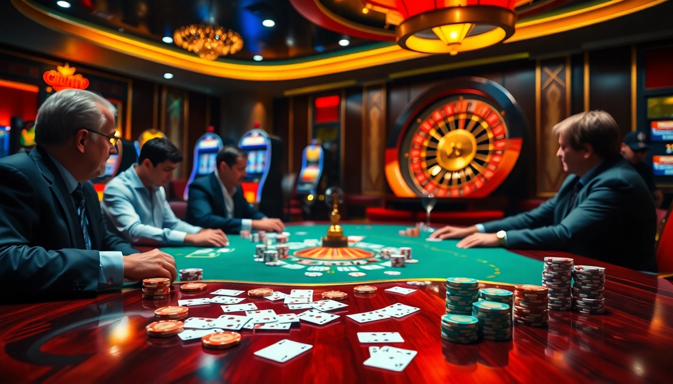 Thrilling poker action at a high-stakes game featuring 7m chips and vibrant casino ambiance.