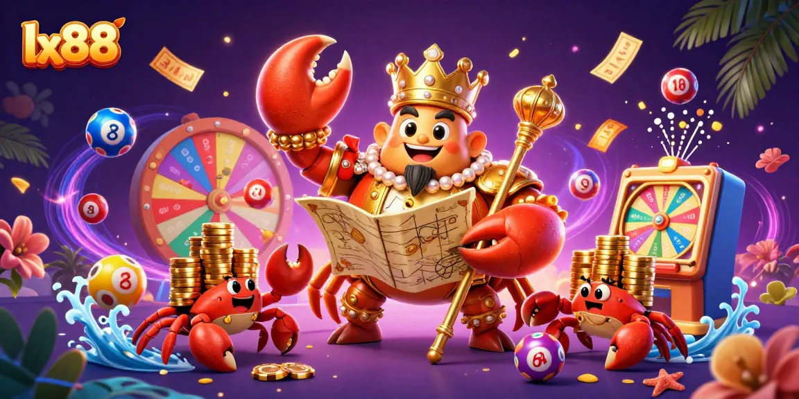 Play and win exciting prizes at lx88 with a vibrant lottery and gaming atmosphere featuring dynamic characters and elements.